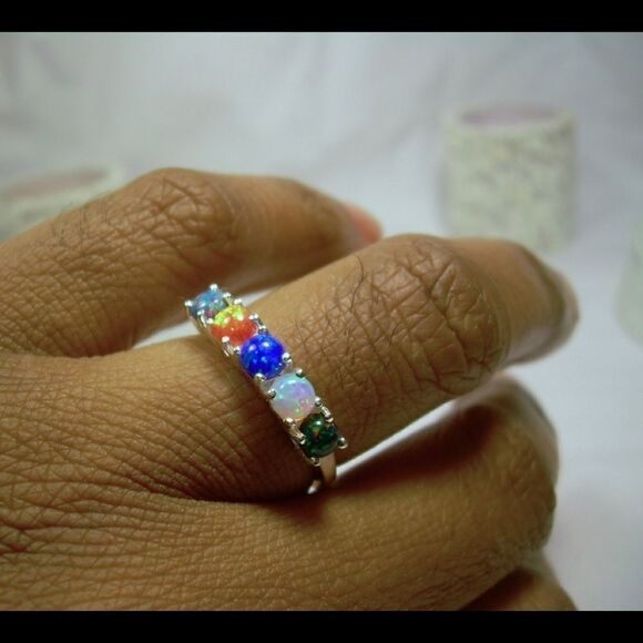 Sterling Silver MultiColor Opal Ring Jewelry - Picture 5 of 10